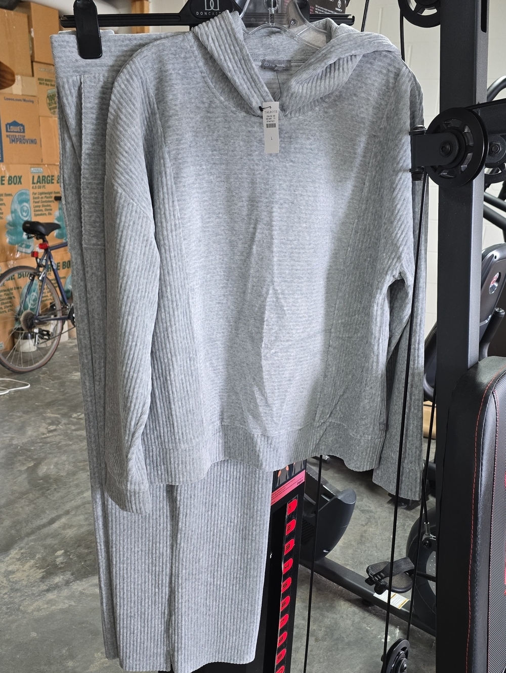 Talbots Light Gray Ribbed Hooded Sweater